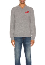 COMME des GARCONS PLAY Multi Heart Pullover Sweater in Grey, view 1, click to view large image.