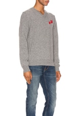 COMME des GARCONS PLAY Multi Heart Pullover Sweater in Grey, view 2, click to view large image.