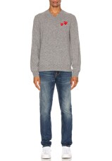 COMME des GARCONS PLAY Multi Heart Pullover Sweater in Grey, view 4, click to view large image.