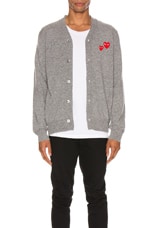 COMME des GARCONS PLAY Multiheart Cardigan in Grey, view 1, click to view large image.