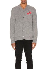 COMME des GARCONS PLAY Multiheart Cardigan in Grey, view 2, click to view large image.