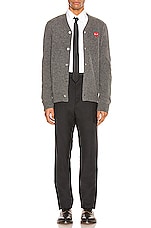 COMME des GARCONS PLAY Lambswool Cardigan with Red Emblem in Medium Grey, view 5, click to view large image.