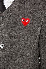 COMME des GARCONS PLAY Lambswool Cardigan with Red Emblem in Medium Grey, view 6, click to view large image.
