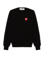 COMME des GARCONS PLAY V-Neck Pullover in Black, view 1, click to view large image.