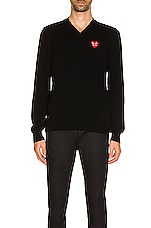 COMME des GARCONS PLAY V-Neck Pullover in Black, view 3, click to view large image.