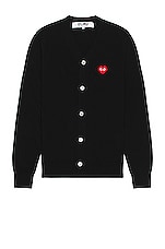 COMME des GARCONS PLAY Invader Cardigan in Black, view 1, click to view large image.