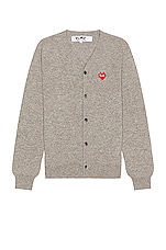 COMME des GARCONS PLAY Invader Cardigan in Light Grey, view 1, click to view large image.