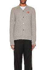 COMME des GARCONS PLAY Invader Cardigan in Light Grey, view 4, click to view large image.