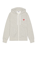 COMME des GARCONS PLAY Invader Hooded Sweatshirt in Grey, view 1, click to view large image.