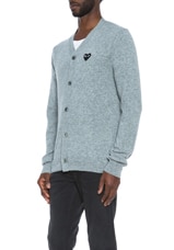 COMME des GARCONS PLAY Lambswool Cardigan with Black Emblem in Light Grey, view 3, click to view large image.