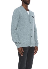 COMME des GARCONS PLAY Lambswool Cardigan with Black Emblem in Light Grey, view 4, click to view large image.