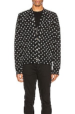 COMME des GARCONS PLAY Dot Print Wool Cardigan with Black Emblem in Black & Natural, view 2, click to view large image.