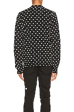 COMME des GARCONS PLAY Dot Print Wool Cardigan with Black Emblem in Black & Natural, view 4, click to view large image.