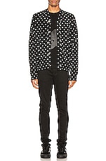 COMME des GARCONS PLAY Dot Print Wool Cardigan with Black Emblem in Black & Natural, view 5, click to view large image.