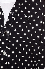COMME des GARCONS PLAY Dot Print Wool Cardigan with Black Emblem in Navy & Natural, view 6, click to view large image.