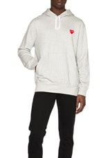 COMME des GARCONS PLAY Red Emblem Cotton Hoodie in Grey, view 1, click to view large image.