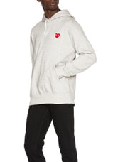 COMME des GARCONS PLAY Red Emblem Cotton Hoodie in Grey, view 2, click to view large image.