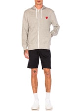 COMME des GARCONS PLAY Red Emblem Zip Cotton Hoodie in Grey, view 5, click to view large image.