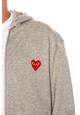 COMME des GARCONS PLAY Red Emblem Zip Cotton Hoodie in Grey, view 6, click to view large image.