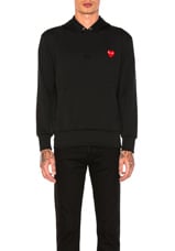 COMME des GARCONS PLAY Red Emblem Poly Hoodie in Black, view 1, click to view large image.