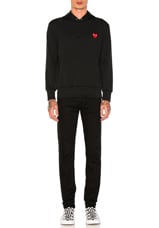 COMME des GARCONS PLAY Red Emblem Poly Hoodie in Black, view 4, click to view large image.