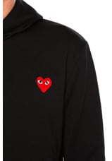 COMME des GARCONS PLAY Red Emblem Poly Hoodie in Black, view 5, click to view large image.