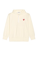 COMME des GARCONS PLAY Pullover Hoodie with Red Emblem in Ivory, view 1, click to view large image.