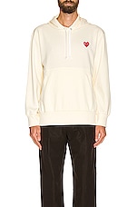 COMME des GARCONS PLAY Pullover Hoodie with Red Emblem in Ivory, view 3, click to view large image.