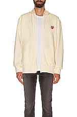 COMME des GARCONS PLAY Zip Poly Hoodie with Red Emblem in Ivory, view 3, click to view large image.