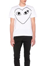 COMME des GARCONS PLAY Black Emblem Cotton Tee in White, view 1, click to view large image.
