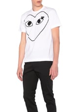 COMME des GARCONS PLAY Black Emblem Cotton Tee in White, view 2, click to view large image.