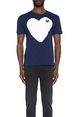 COMME des GARCONS PLAY Red Emblem Cotton Heart Tee in Navy, view 1, click to view large image.
