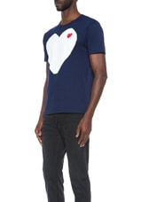 COMME des GARCONS PLAY Red Emblem Cotton Heart Tee in Navy, view 2, click to view large image.