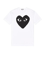 COMME des GARCONS PLAY Emblem Cotton Tee in White & Black, view 1, click to view large image.