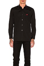 COMME des GARCONS PLAY Small Red Emblem Cotton Button Down in Black, view 1, click to view large image.