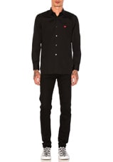 COMME des GARCONS PLAY Small Red Emblem Cotton Button Down in Black, view 4, click to view large image.