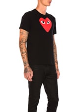 COMME des GARCONS PLAY Printed Red Heart Cotton Tee in Black, view 2, click to view large image.