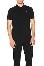 COMME des GARCONS PLAY Small Red Emblem Cotton Polo in Black, view 1, click to view large image.