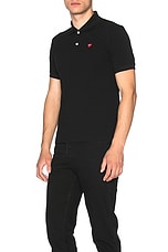 COMME des GARCONS PLAY Small Red Emblem Cotton Polo in Black, view 2, click to view large image.