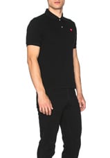 COMME des GARCONS PLAY Small Red Emblem Cotton Polo in Black, view 3, click to view large image.