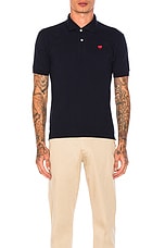 COMME des GARCONS PLAY Small Red Emblem Cotton Polo in Navy, view 1, click to view large image.