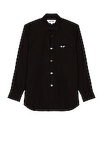 COMME des GARCONS PLAY Black Emblem Cotton Button Down in Black, view 1, click to view large image.