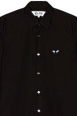 COMME des GARCONS PLAY Black Emblem Cotton Button Down in Black, view 3, click to view large image.