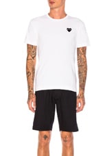 COMME des GARCONS PLAY Cotton Tee with Black Emblem in White, view 1, click to view large image.