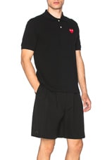 COMME des GARCONS PLAY Cotton Polo with Red Emblem in Black, view 3, click to view large image.