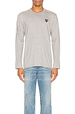 COMME des GARCONS PLAY Black Emblem Cotton Long Sleeve Tee in Grey, view 1, click to view large image.