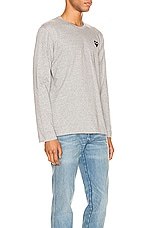 COMME des GARCONS PLAY Black Emblem Cotton Long Sleeve Tee in Grey, view 2, click to view large image.