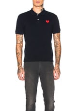 COMME des GARCONS PLAY Cotton Polo with Red Emblem in Navy, view 1, click to view large image.