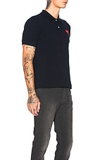 COMME des GARCONS PLAY Cotton Polo with Red Emblem in Navy, view 2, click to view large image.