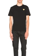COMME des GARCONS PLAY Gold Emblem Tee in Black, view 1, click to view large image.